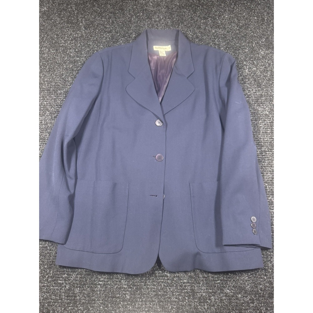 Ann Taylor Women's 14 Navy Blue 100% Wool Blazer Made USA 3 Button Vintage